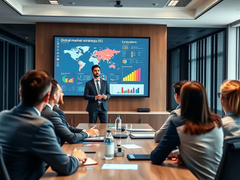 A consultant presenting strategic business insights to a manufacturing company's executive team.
