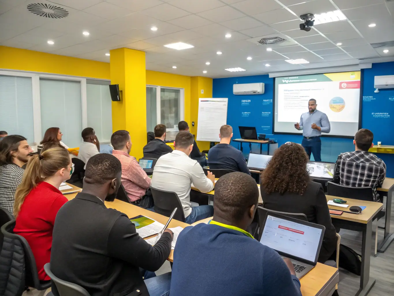 A training session with employees learning to use new digital tools, emphasizing skill development and adaptation to technological advancements.