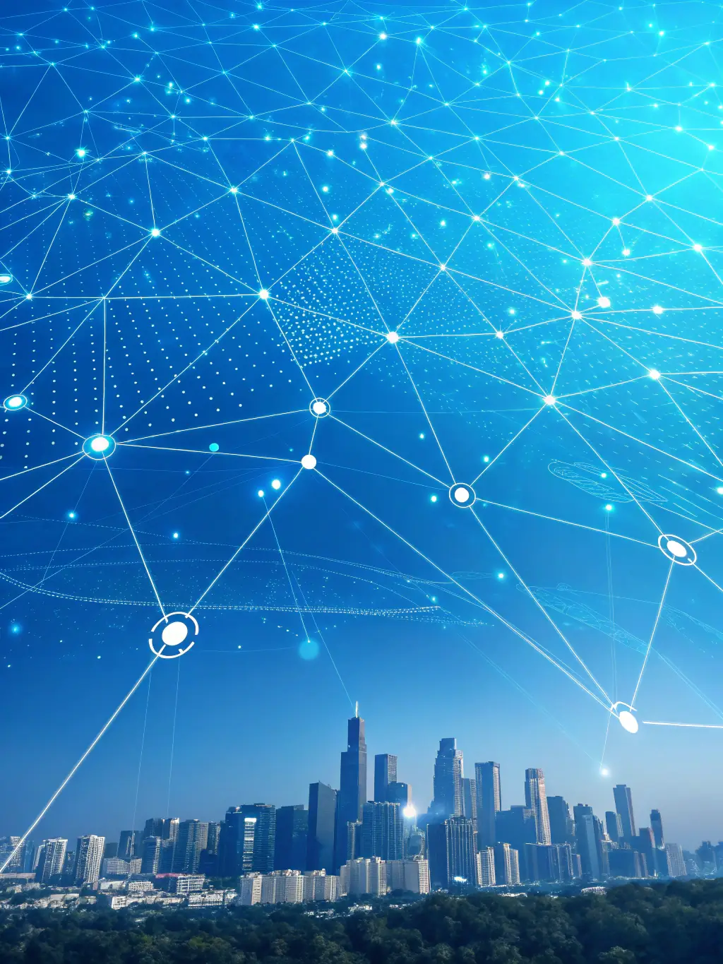 A digital illustration of interconnected nodes and data streams, representing digital transformation and the flow of information in modern businesses.